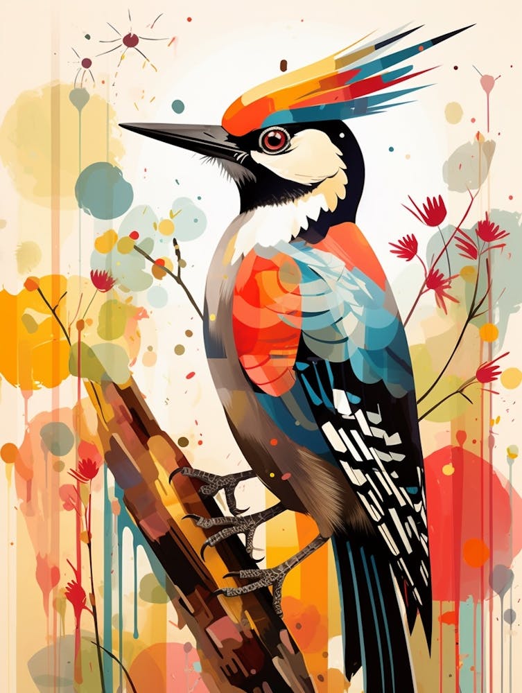 Bird Painting Collage Woodpecker 1