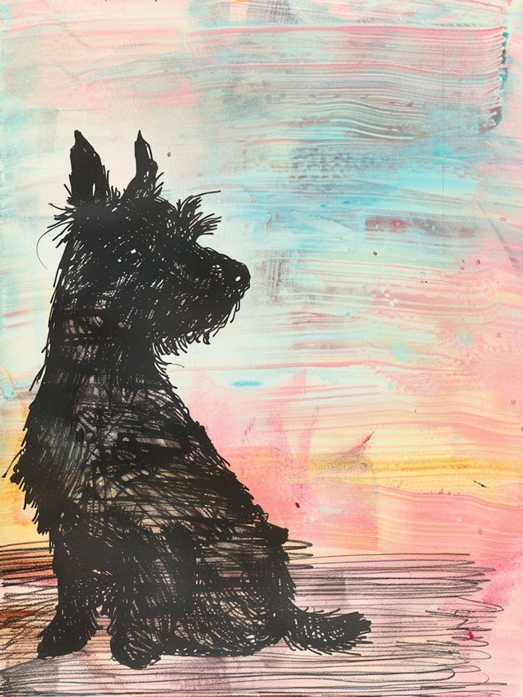 Pastel Bouvier Des Flandres Dog Pastel Line Illustration 3