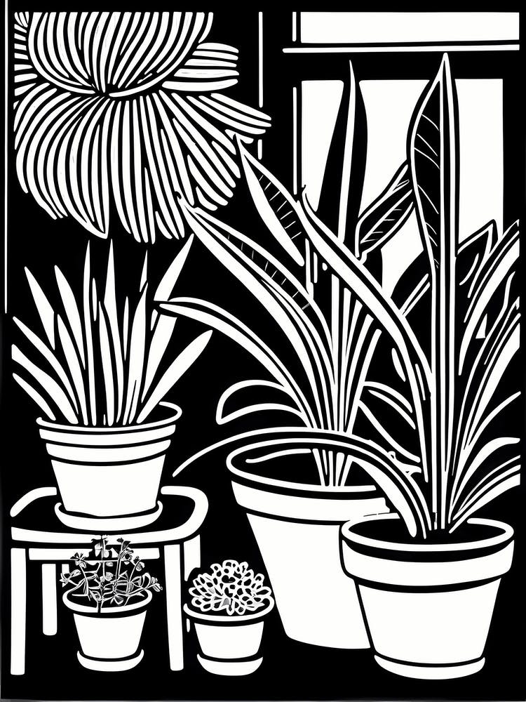Lion cut inspired Black and white Garden plants & flowers art, Gardening art, 236