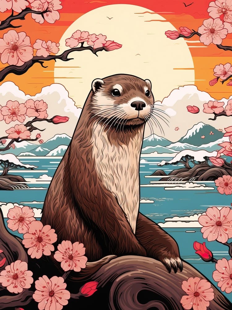 Fischotter Tierzeichnung im Ukiyo-E-Stil 2
