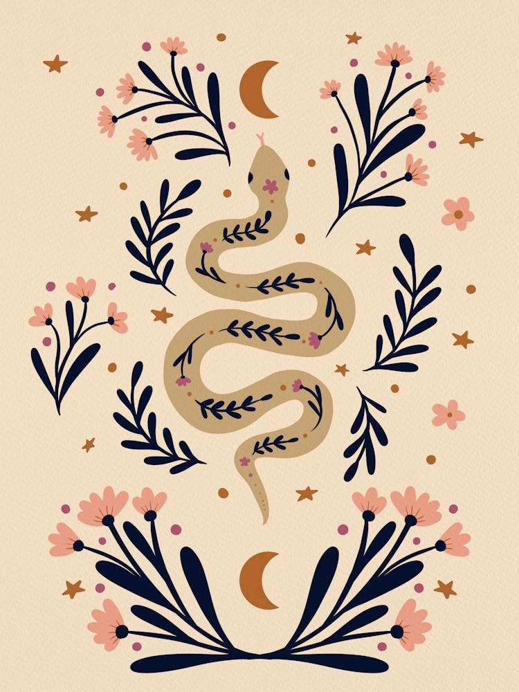 Snakes And Flowers Indigo And Beige