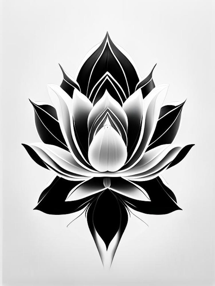 Sacred Lotus Black And White Geometric 1