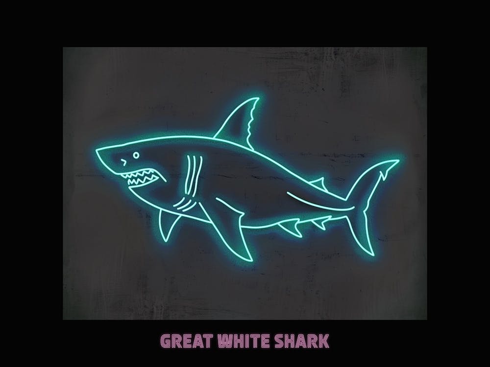 Pink Blue Neon Great White Shark Poster 3