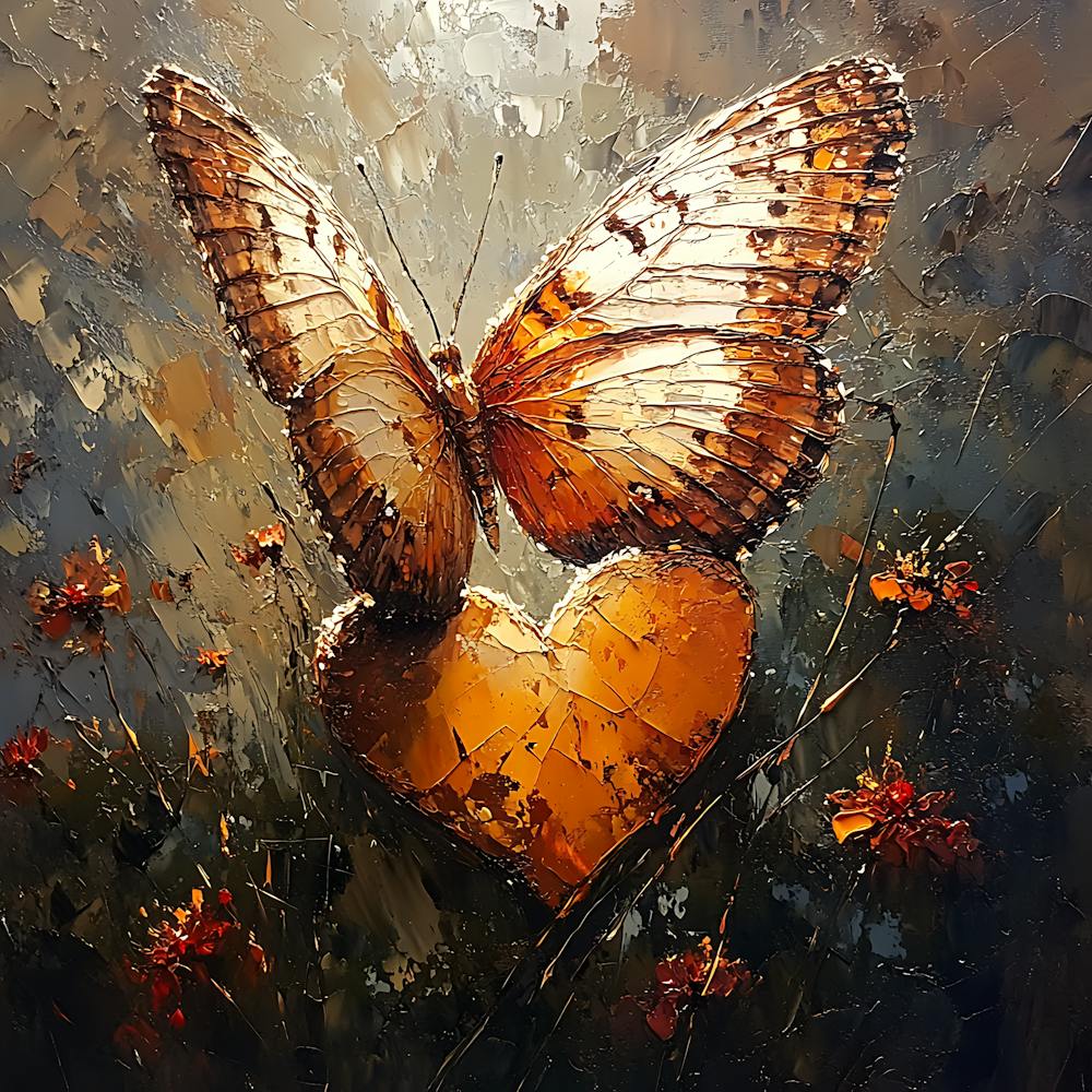 Butterfly Resting on Heart Flower 3