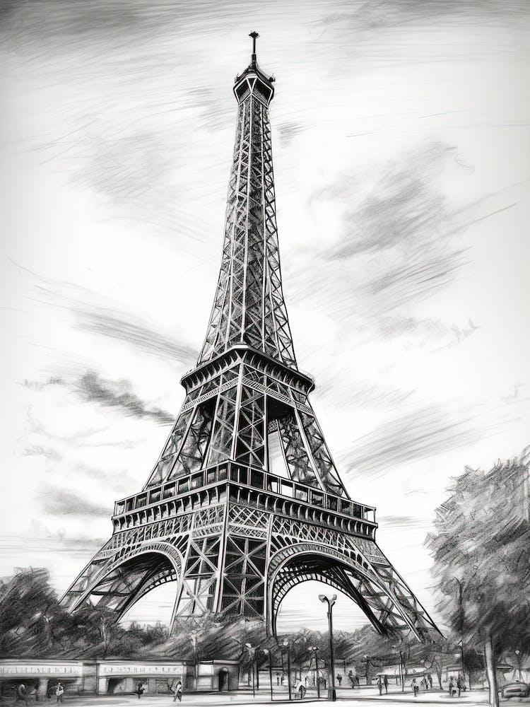 Eiffel Tower Paris Pencil Drawing Sketch 2