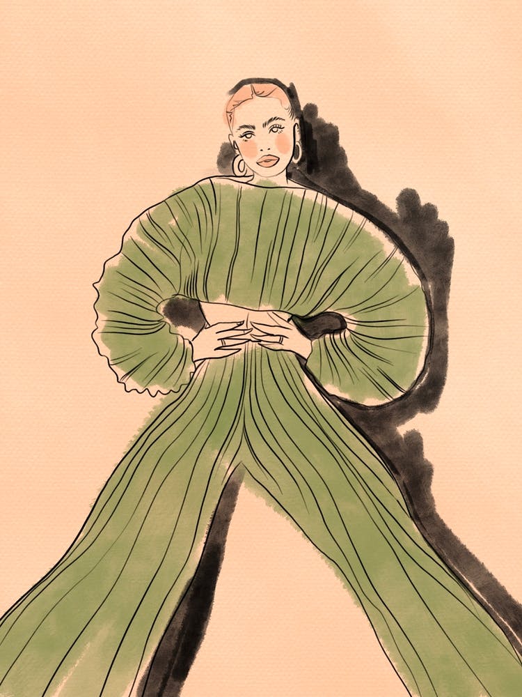 Drawing Of A Woman In A Green Dress