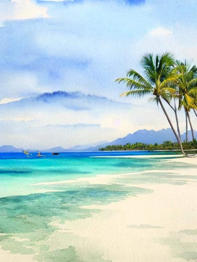 Gili Trawangan Beach 4, Indonesia Watercolour
