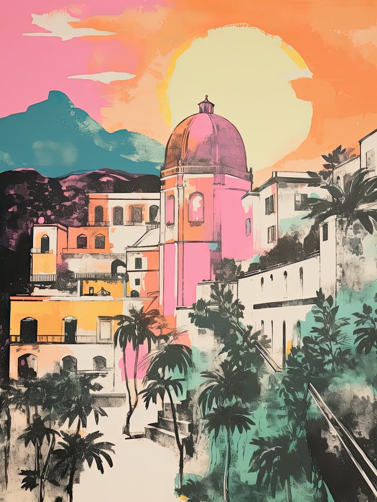 Amalfi Coast In Risograph Style 3