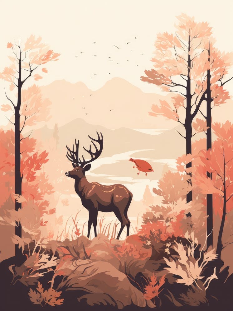 Autumn Landscape With Deer