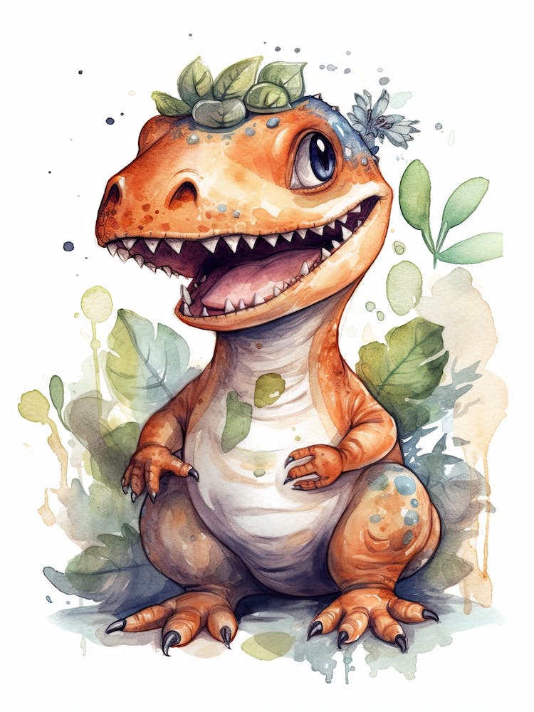 Carcharodontosaurus Cute Dinosaur Watercolour 2