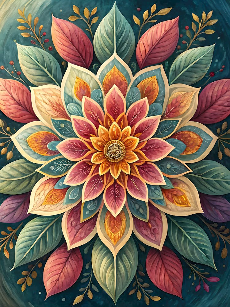Oil Painting Style Floral Mandala Made From Petal