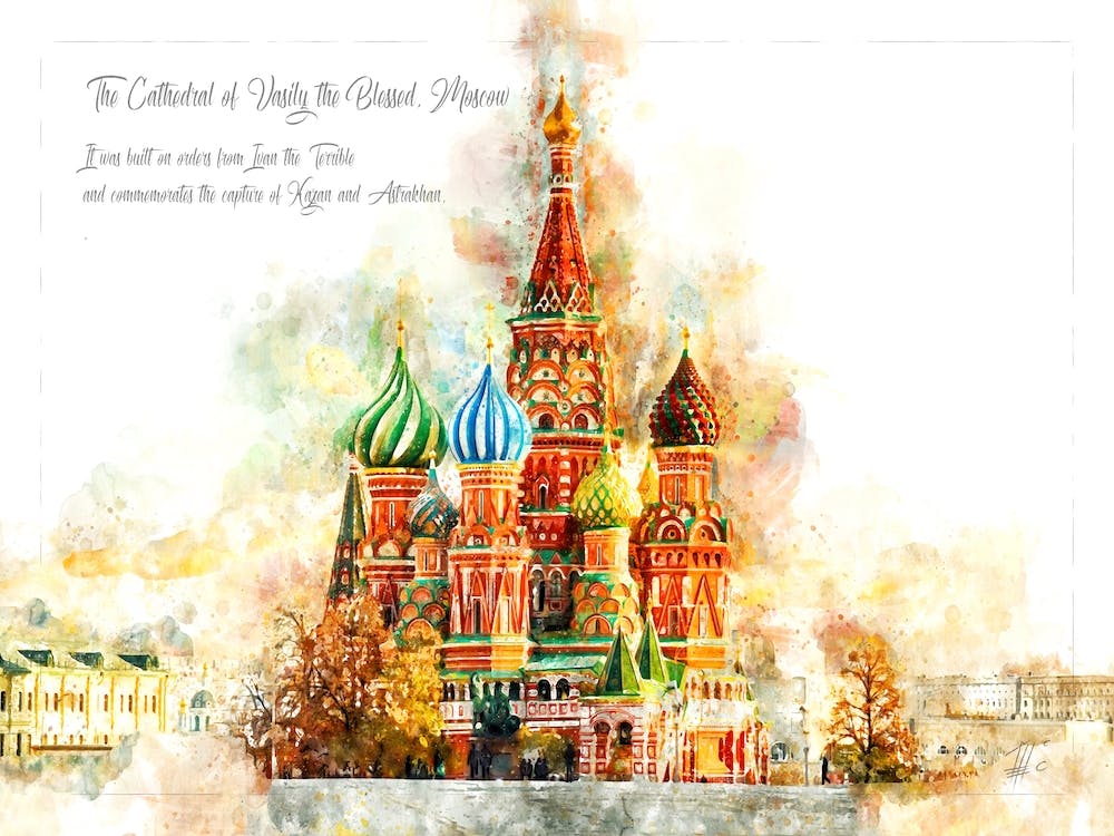 Saint Basil, Moscow, Watercolor