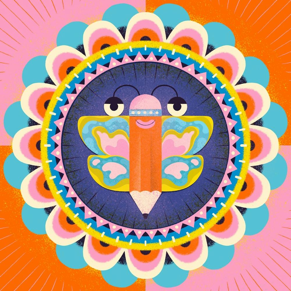 Colorful Butterfly with Pencil