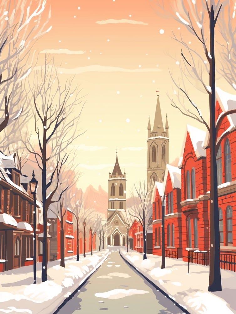 Vintage Winter Travel Illustration Manchester United Kingdom 9