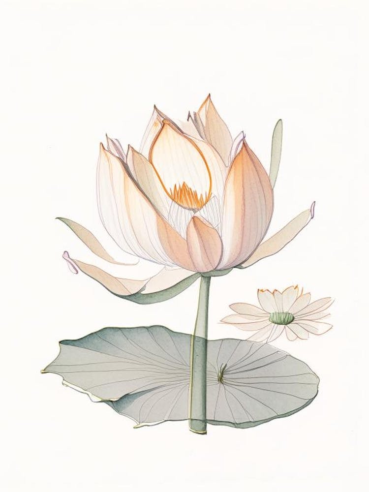 Amur Lotus Pencil Illustration 2