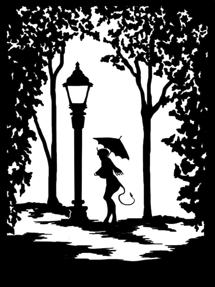 Meeting Mr Tumnus by the Lamp Post in Narnia.
