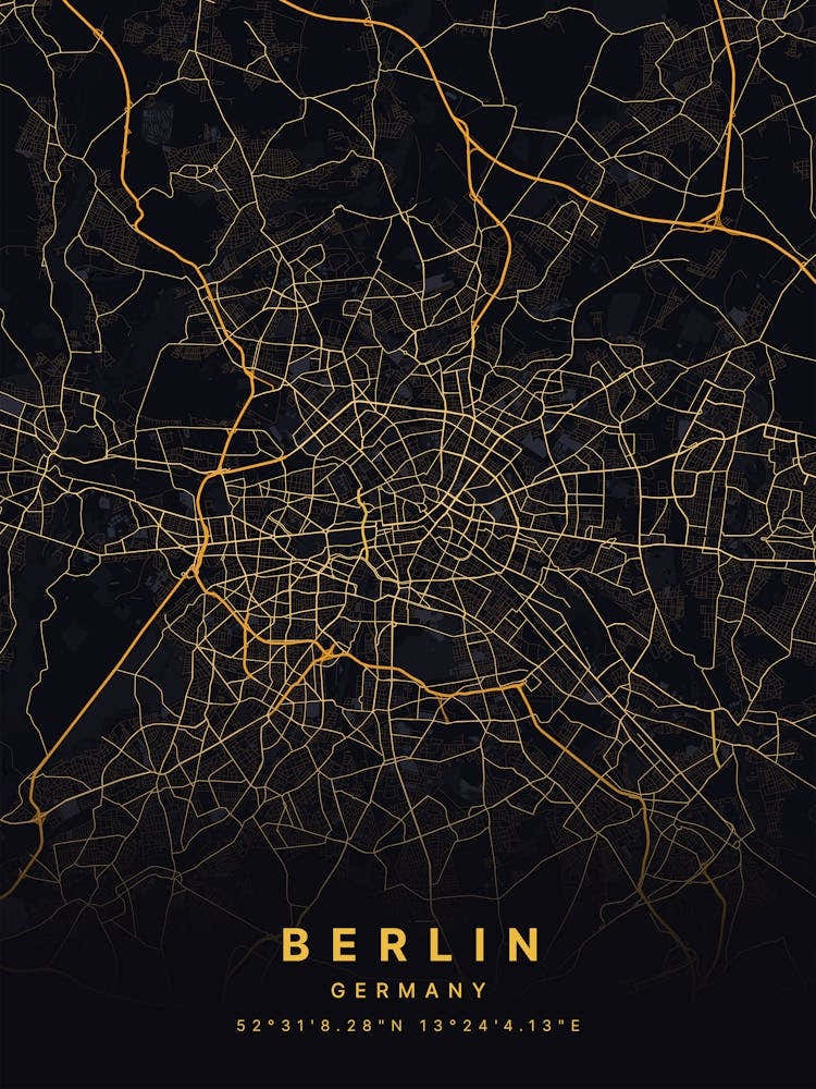 Berlin Germany Black And Gold Map