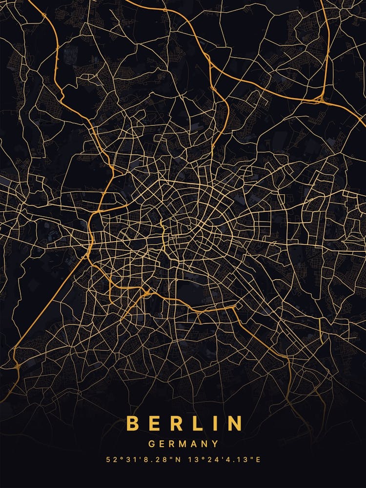Berlin Germany Black And Gold Map