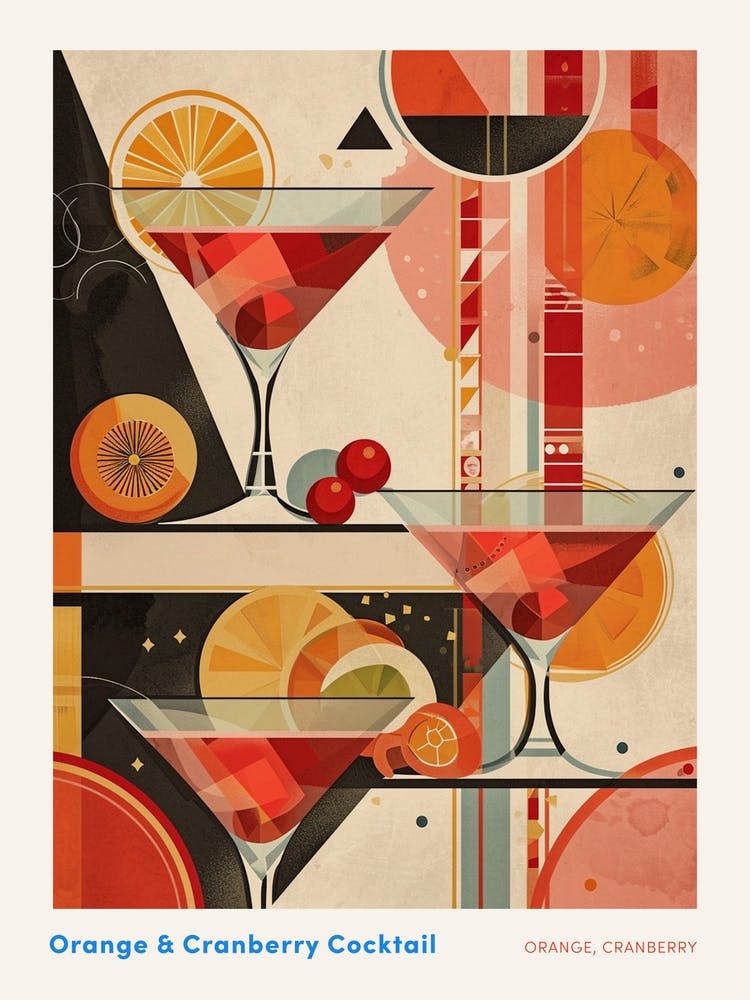 Art Deco Fruity Orange & Cranberry Cocktail 1 Poster