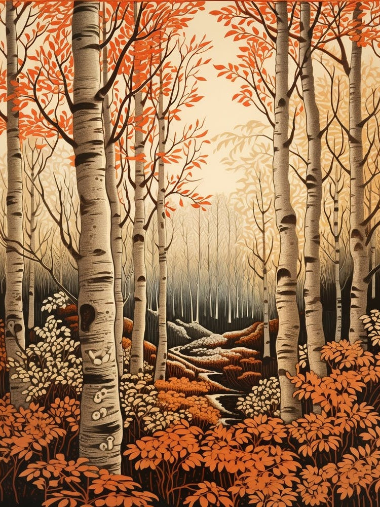Birch 3 Vintage Autumn Tree Print 
