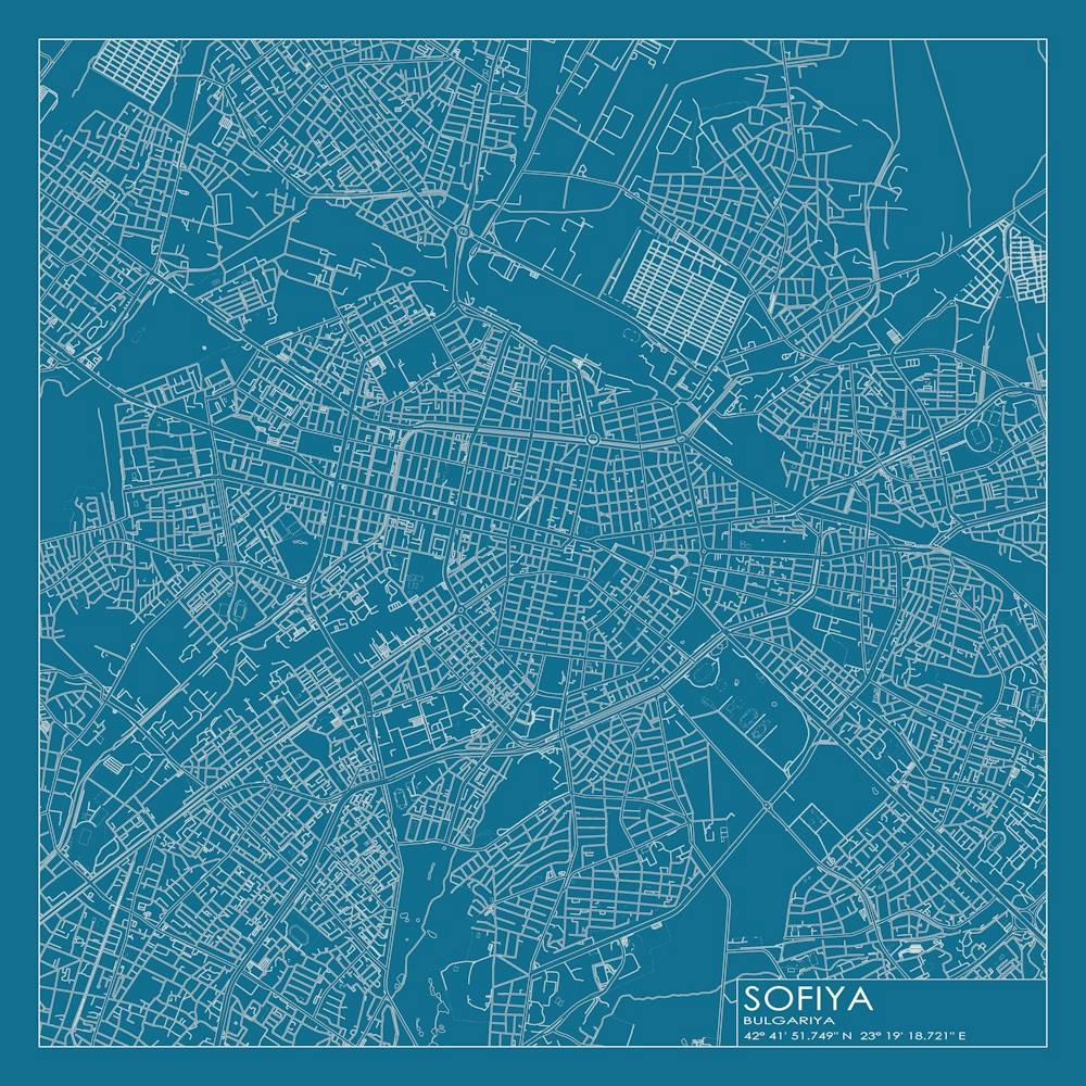 Sofiya, Bulgariya, (Sofia, Bulgaria) City Map Blueprint Design