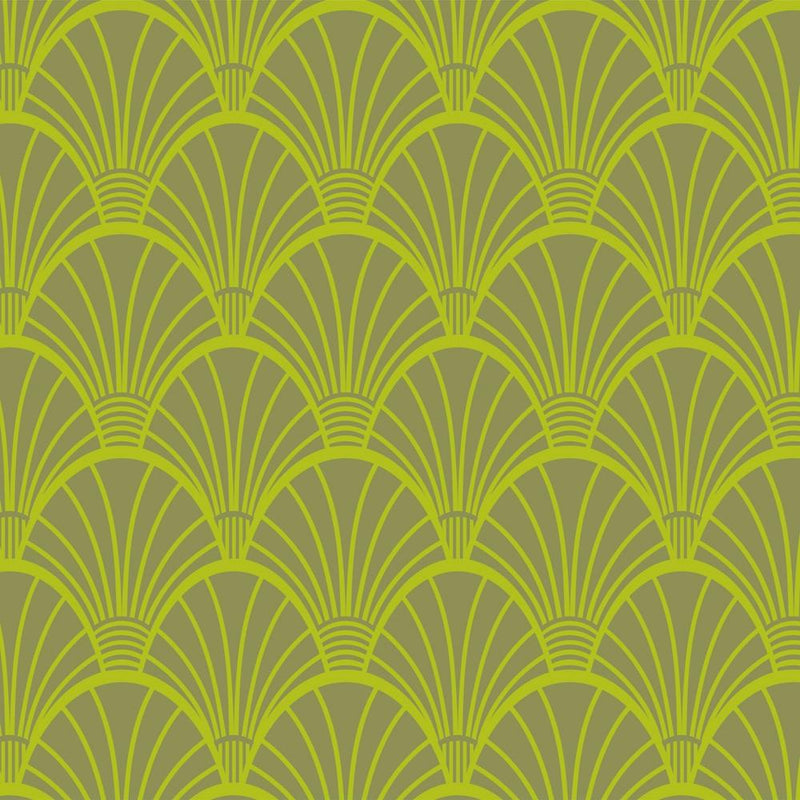 FANDOM Art Deco Vintage Fan Scallop Abstract Geometric in Elegant Olive Green