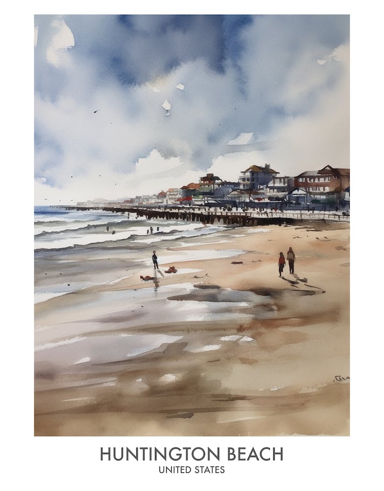 Huntington Beach 1 Watercolour Travel Poster