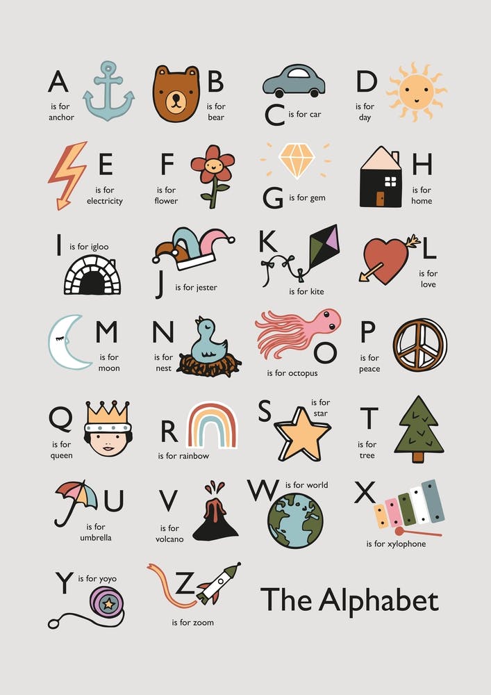 Alphabet in Grau