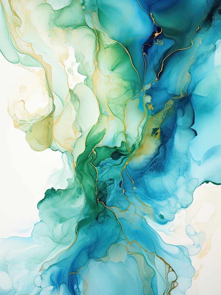 Blue, Green, Gold Flow Asbtract Painting 3