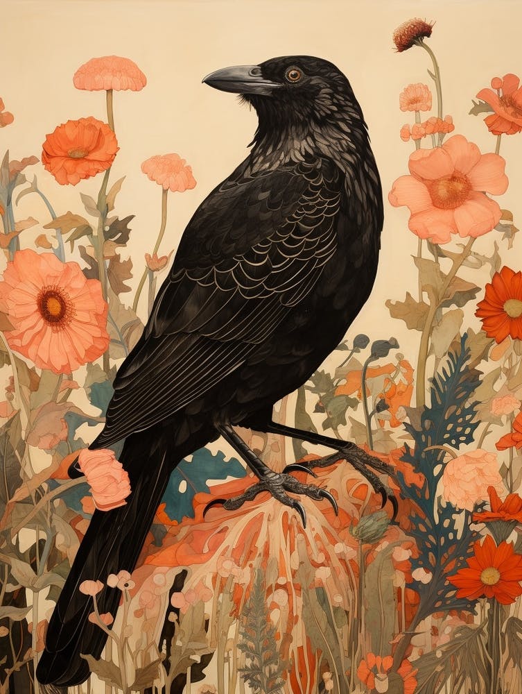 Raven 2 Detailed Bird Painting