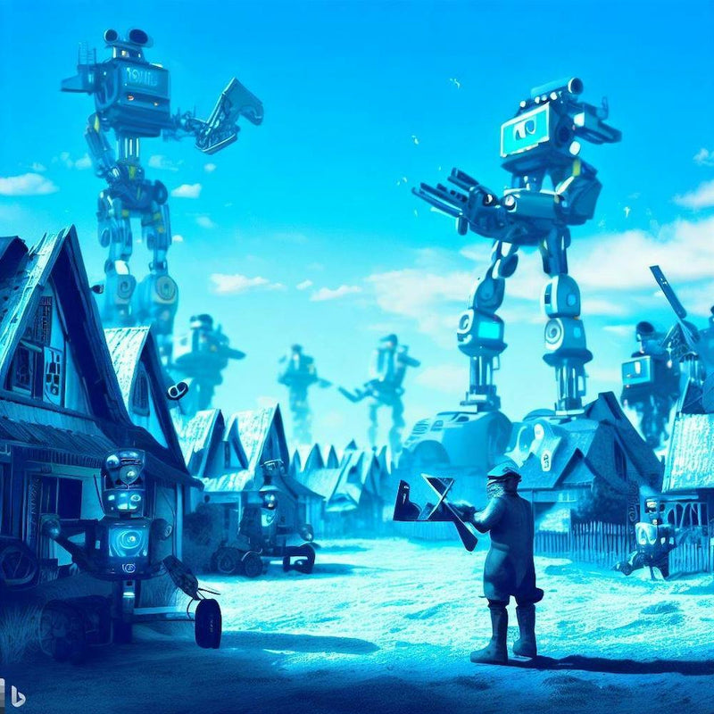 Snow village of robots