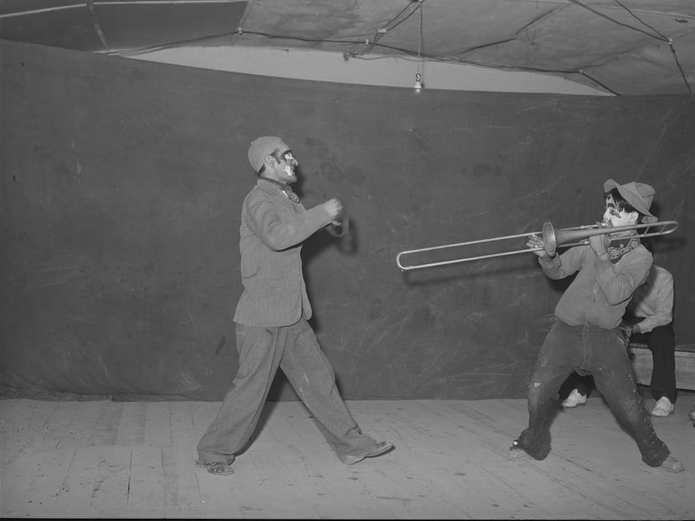 Penasco, New Mexico, Spanish American Clowns At A Travelling Show By Russell Lee