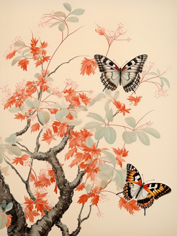 Papillons dans les branches Peinture de style japonais 3