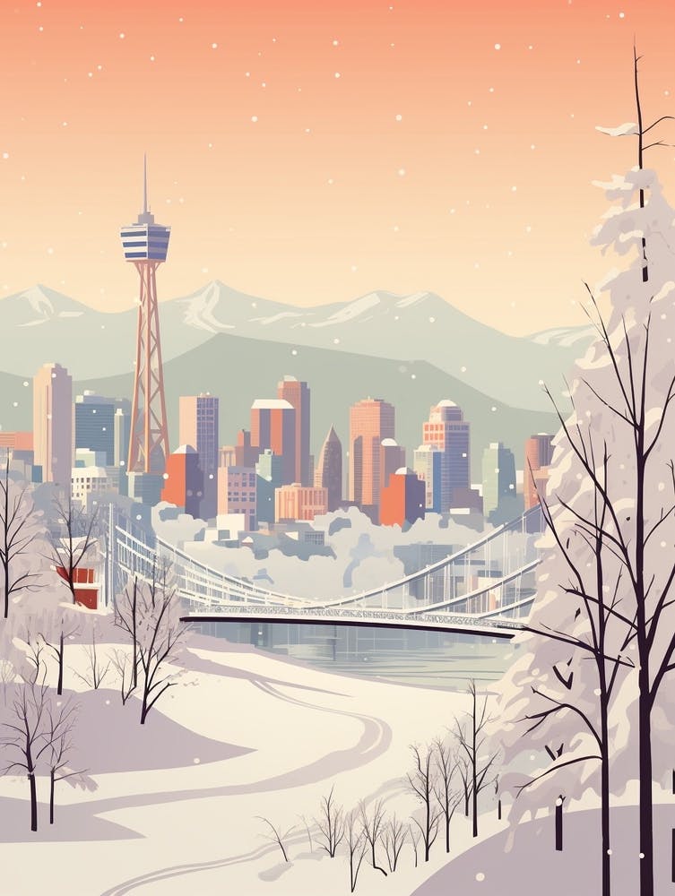 Vintage Winter Travel Illustration Vancouver Canada 5