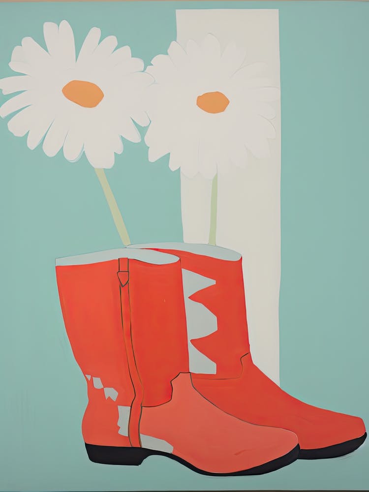 Painting Of Cowboy Boots With Flowers, Pop Art Style 1