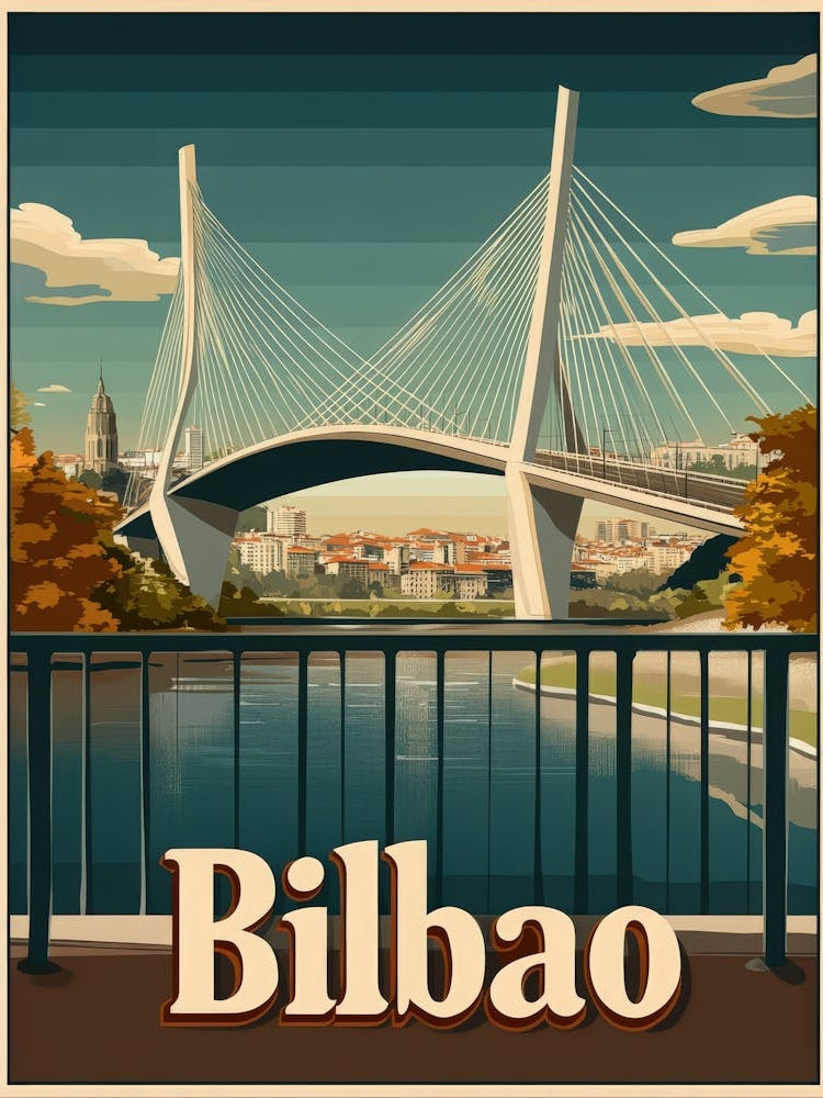Aihrgdesign A Retro Travel Poster For Bilbao Featuring The Ma 6e8f8f13 6e40 4b20 A3e5 3c7debb8cf15 1
