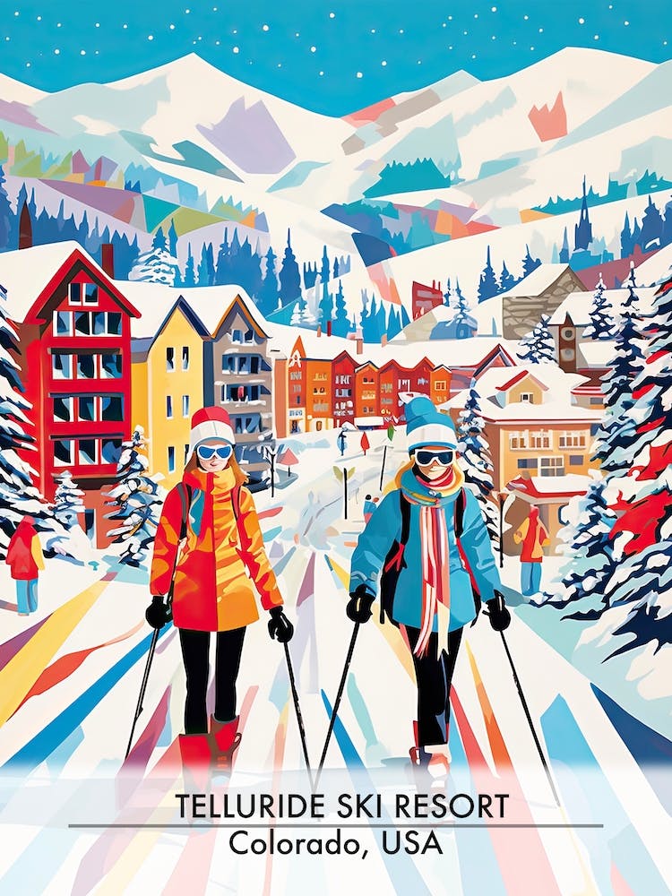 Telluride Ski Resort   Colorado Usa, Ski Resort Poster Illustration 1