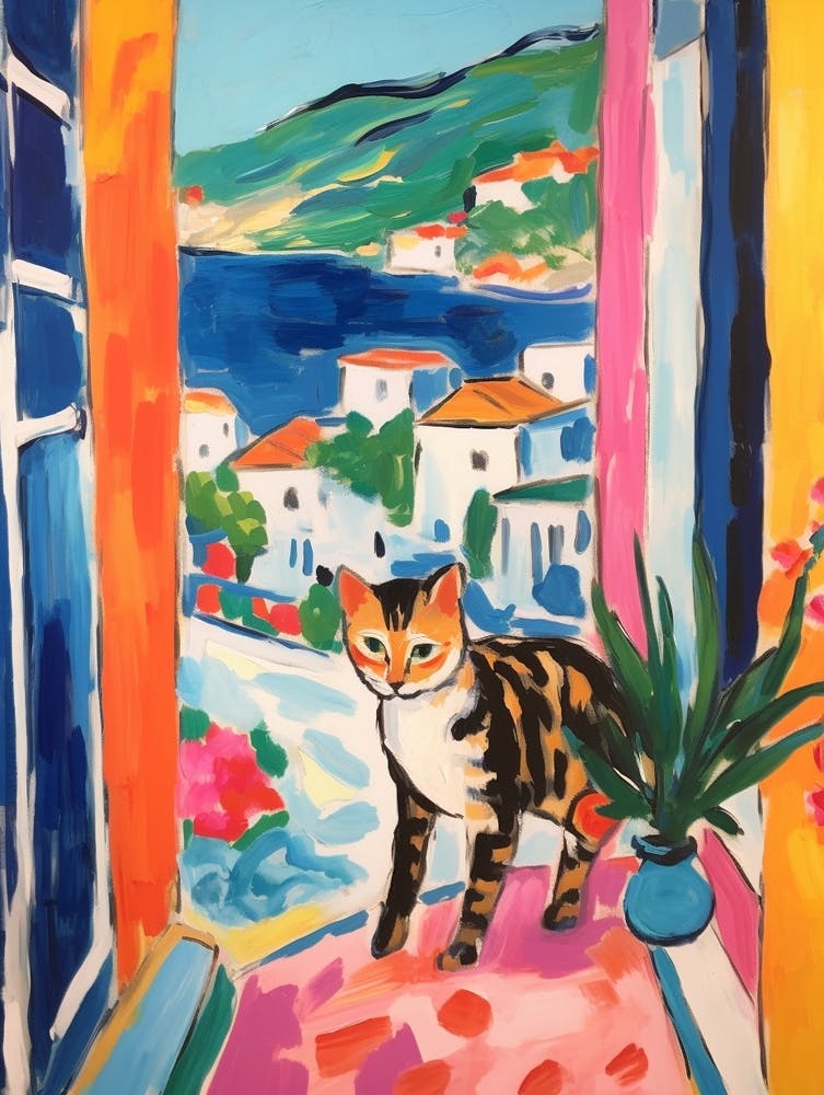 Painting Of A Cat In Capri Italy 1