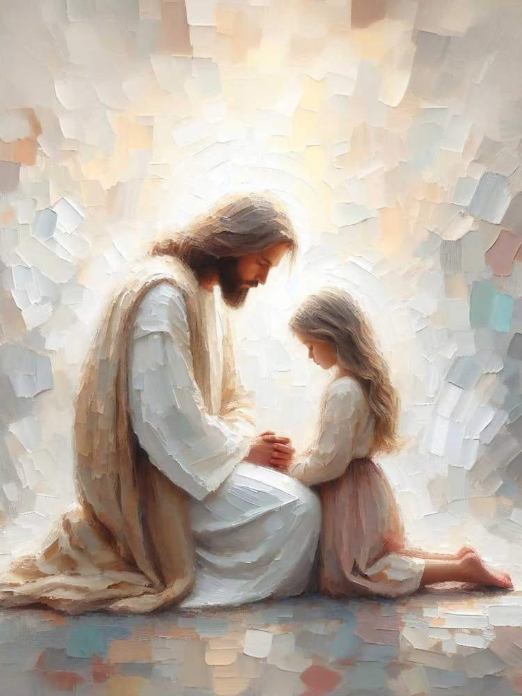 Jesus And Little Girl Praying, Modern Christian Art, Jesus Christ And Girl, Jesus With Children, Jesus Portrait Art, Lds Art, Bible Painting