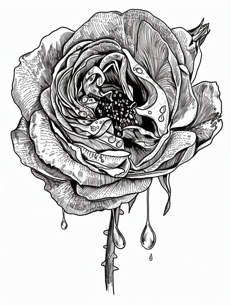 Black And White Rose Line Drawing 1