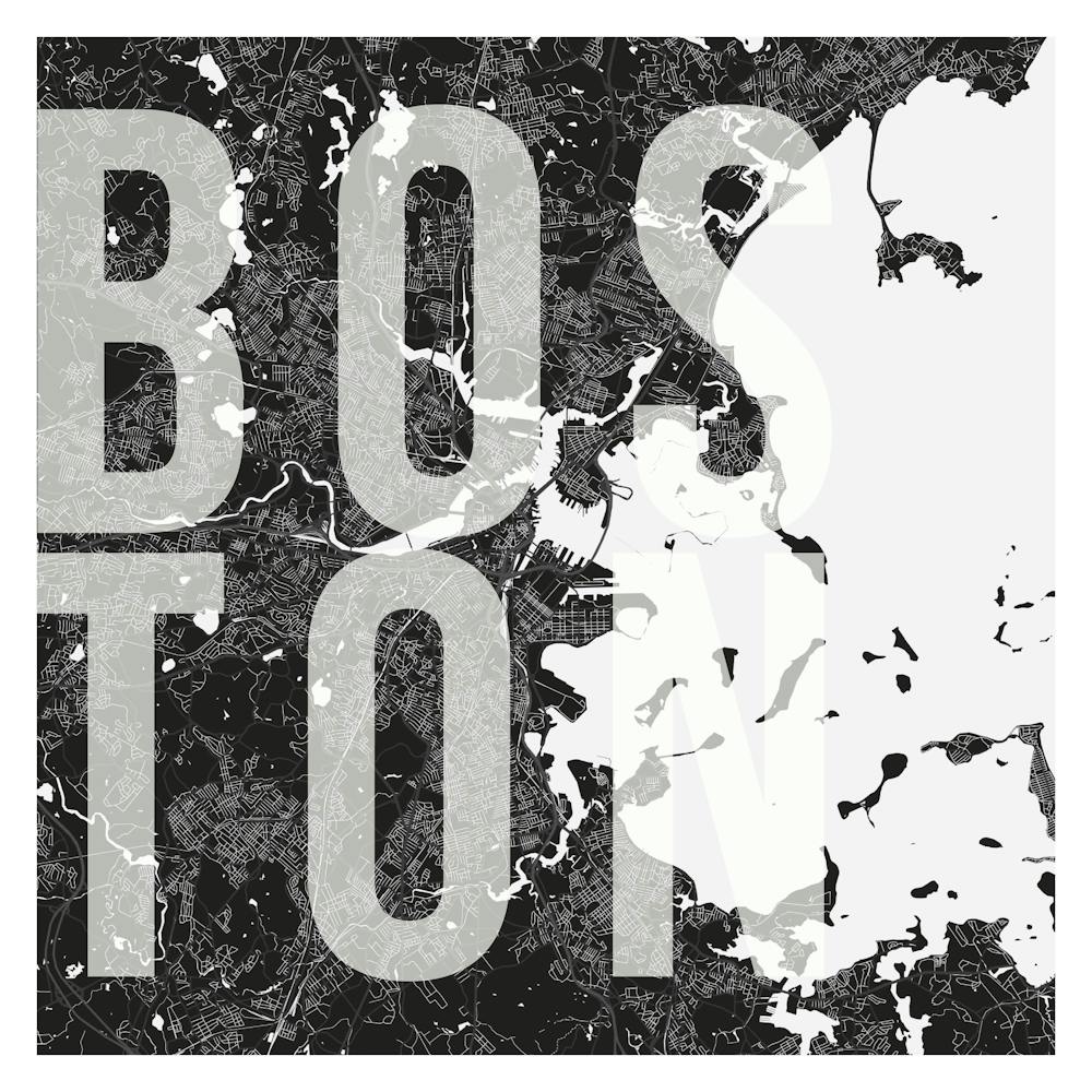 Boston Mono Street Map Text Overlay Square