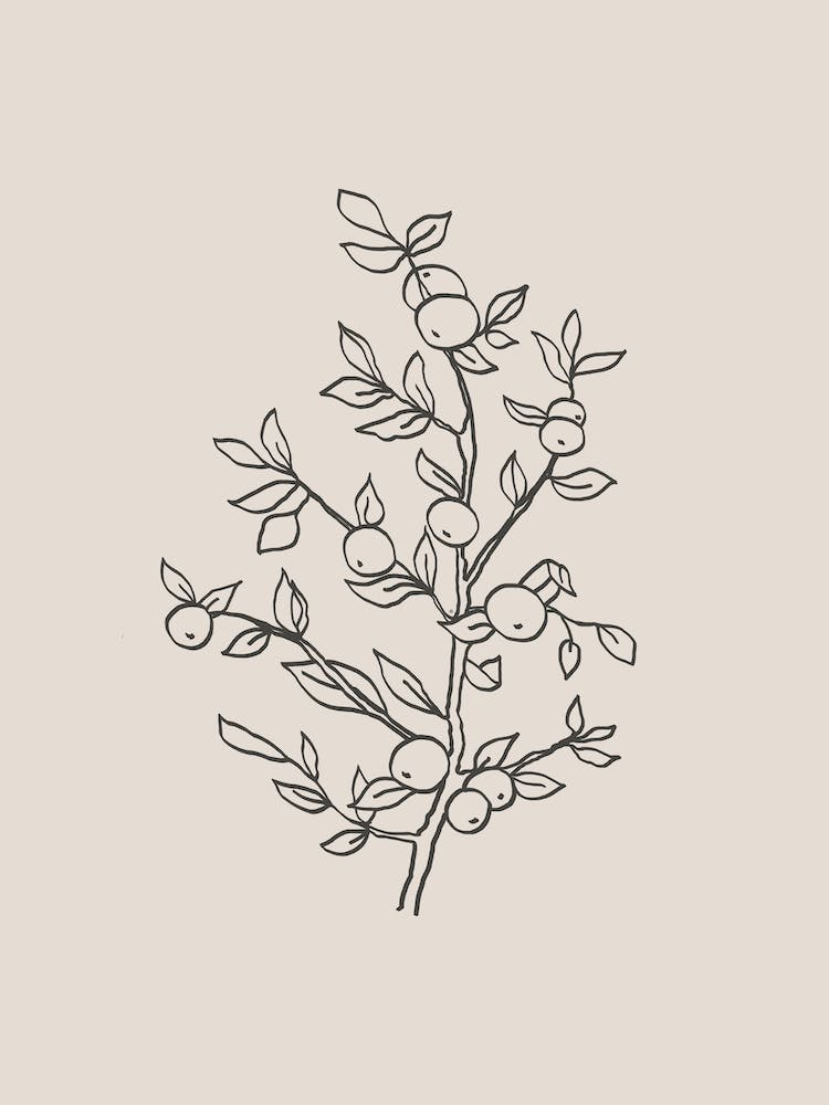 Apple Tree Beige Line Art