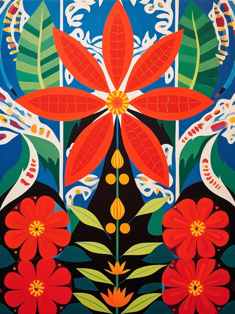 Flower Motif Painting Poinsettia 2