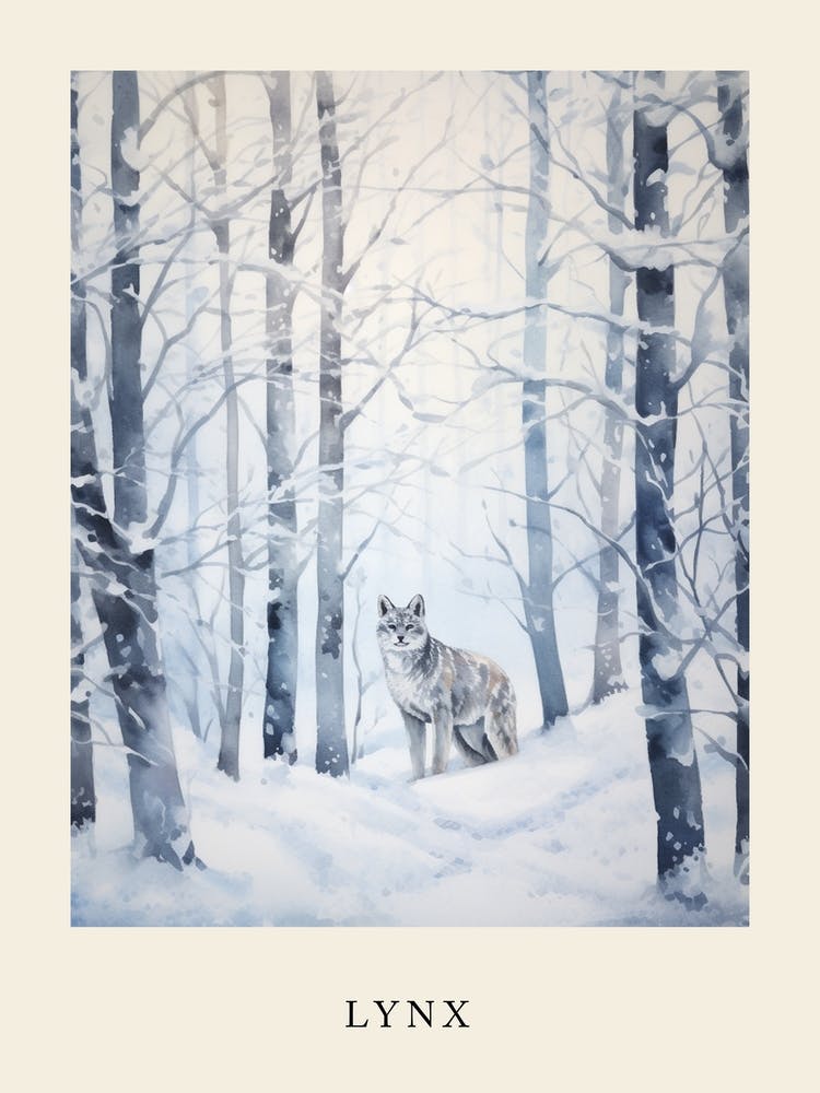 Winter Watercolour Lynx 2 Poster