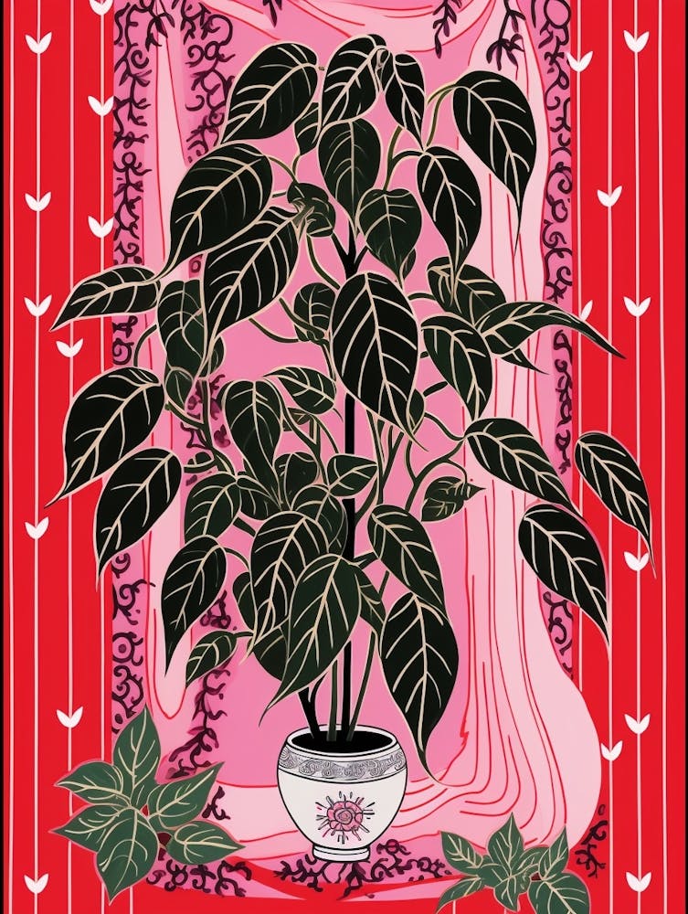 Pink And Red Plant Illustration Chinese Evergreen 6