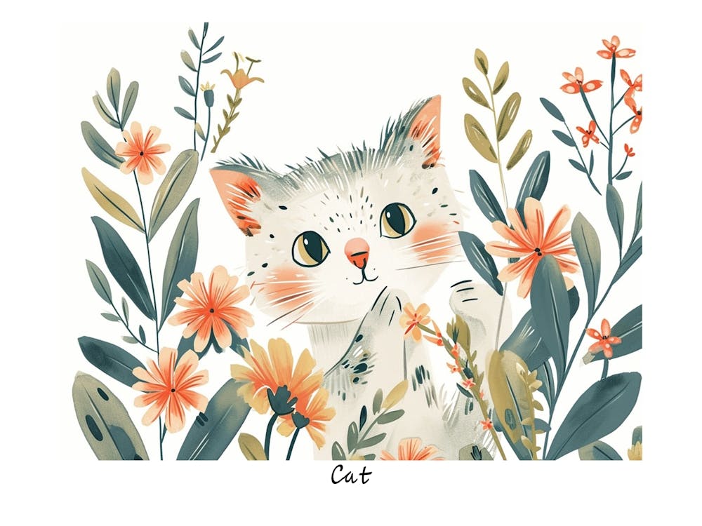 Little Floral Cat 7 Poster