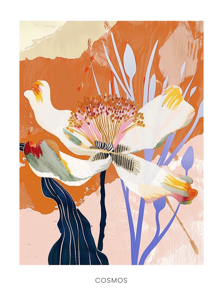 Farbenfrohes Blumenillustrationsposter Cosmos 4