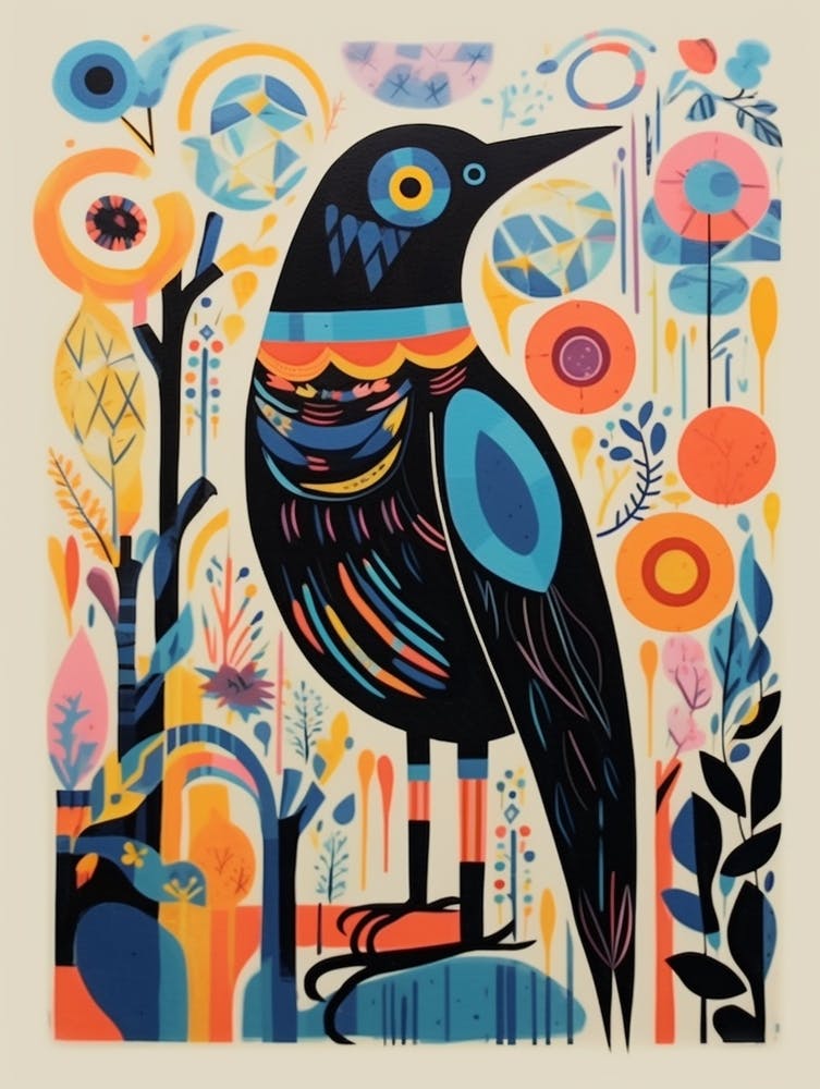 Colourful Scandi Bird Raven 1