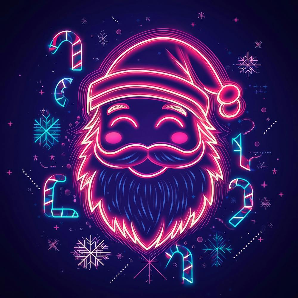 Neon Santa Claus. KI-generiert. Wand 1