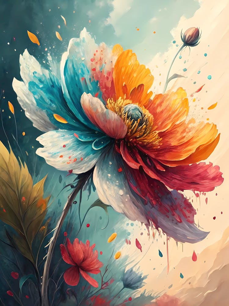 Oil Painting Style Colorful Blossom Burst Abstract Floral